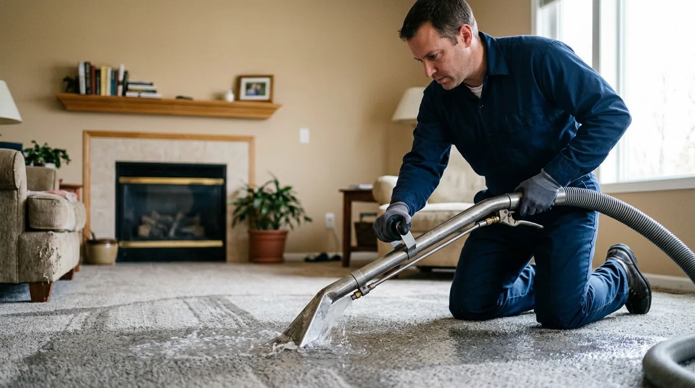 Water damage restoration technician working near Alto Pass, IL